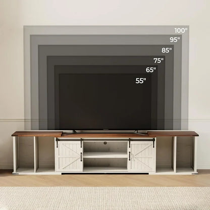 Flycity Extendable TV Stand for 85 95 105 Inch TVs, Large Entertainment Center with Sliding Doors & Storage, Modern Media Console for Living Room, Adjustable Length 86"-113", Heavy Duty TV Cabinet