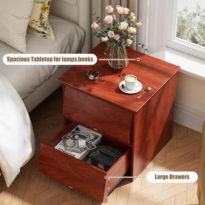 Flycity Nightstand with 2 Drawers, Modern Wood Storage for Bedroom, Living Room, Office (Red)