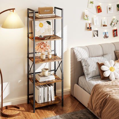 Flycity 5 Tier Bookshelf, Modern Bookcase with Open Compartments, Free Standing Storage Shelves Organizer for Home Office, Bedroom, Living Room, Rustic Brown