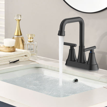 KINGTACK Bathroom Sink Faucet, 4 inch Matte Black Bathroom Faucets with Pop-up Drain and Supply Lines, Stainless Steel 2-Handle Centerset Faucet for Bathroom Faucet 3 Hole