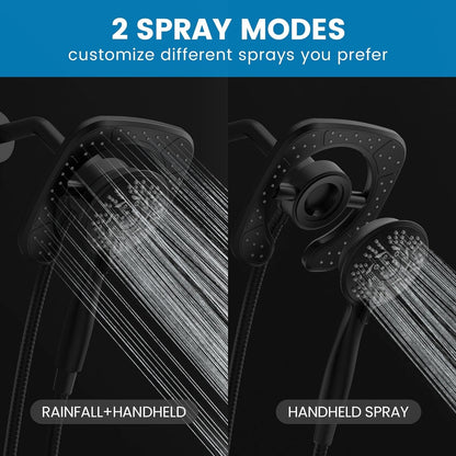 KINGTACK 10-Setting High Pressure Shower Heads, 2 in 1 Rainfall Shower head & Handheld Showers with Magnetic Docking System, Handheld Shower Head with 59" Rotatable Stainless Steel Hose, Black