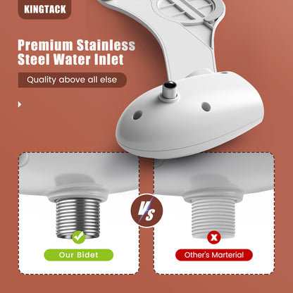 KINGTACK Bidet, Self-cleaning Bidet Attachment for Toilet - Non Electric Dual Nozzles Cold Water Bidet Toilet Seat Attachment with Adjustable Pressure Control, for Frontal & Rear Wash (Wood Color)