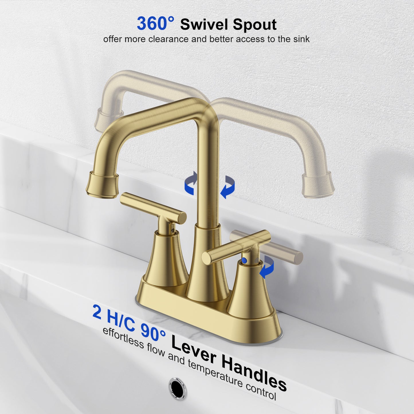 KINGTACK Bathroom Sink Faucet, 4 inch Brushed Gold Bathroom Faucets with Pop-up Drain and Supply Lines, Stainless Steel 2-Handle Centerset Faucet for Bathroom Faucet 3 Hole