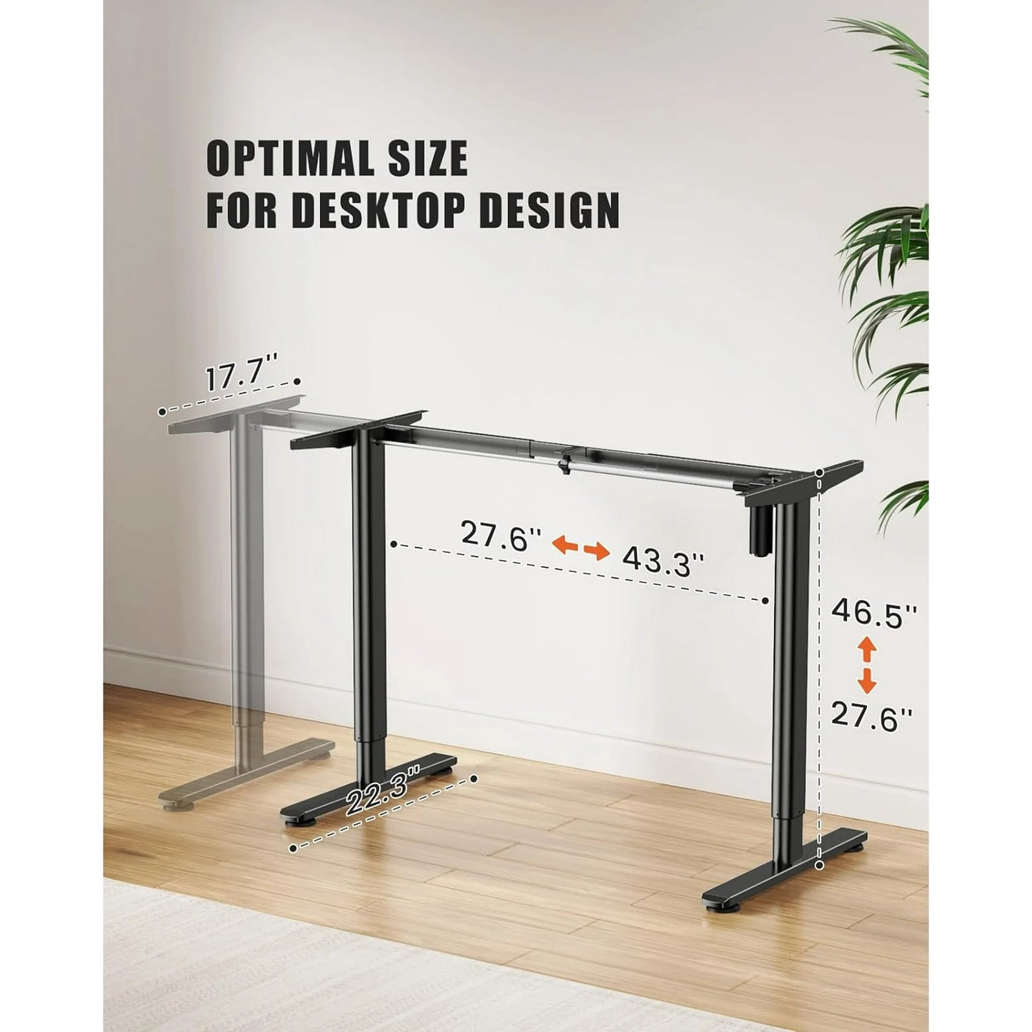 Flycity Electric Standing Desk Frame, Adjustable Height Stand Up Desk Legs, 27.6"-43.3" Adjustable Length Home Office Desk Legs, Computer Desk Base with Child Lock & Memory Function, Black