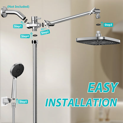 KINGTACK 12 Inch Rain Shower Head, High Pressure Shower Heads with 5 Spray Filtered Shower Head, Chrome