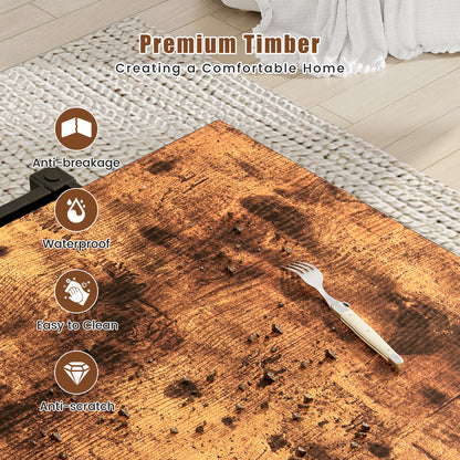 Flycity 48" Farmhouse Lift Top Coffee Table with Storage Sliding Barn Door, Lifting Tabletop Rustic Center Table with Large Hidden Compartment for Living Room, White & Brown