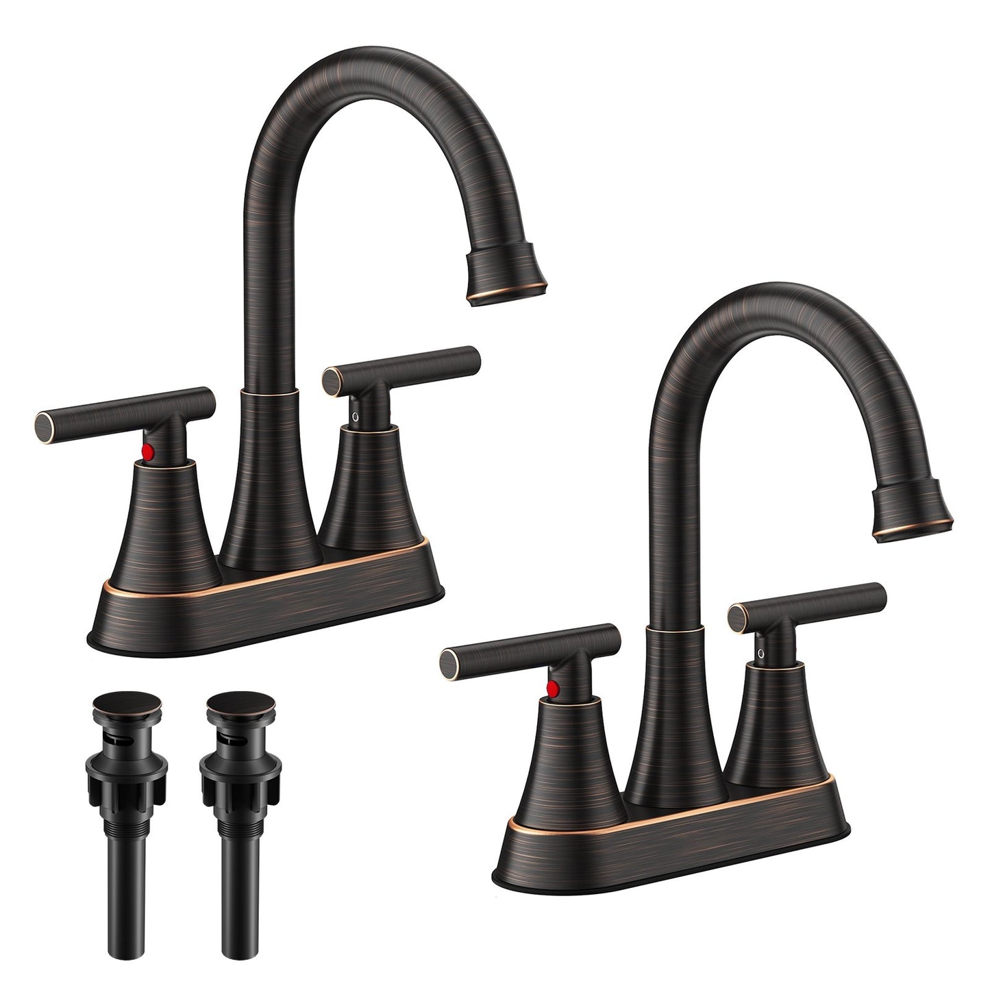 KINGTACK Bathroom Faucets, 4 inch Bathroom Sink Faucet, Stainless Steel Lead-Free 2-Handle Centerset Faucet with Pop-up Drain and 2 Supply Hoses, Fits 2 or 3-hole Sink, Oil Rubbed Bronze（2 Pack）