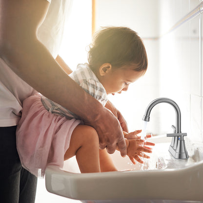 KINGTACK Bathroom Sink Faucet, 4 inch 2-Handle Bathroom Faucets with Pop-up Drain and 2 Supply Hoses, Fits 2 or 3-hole Sink, Brushed Nickel