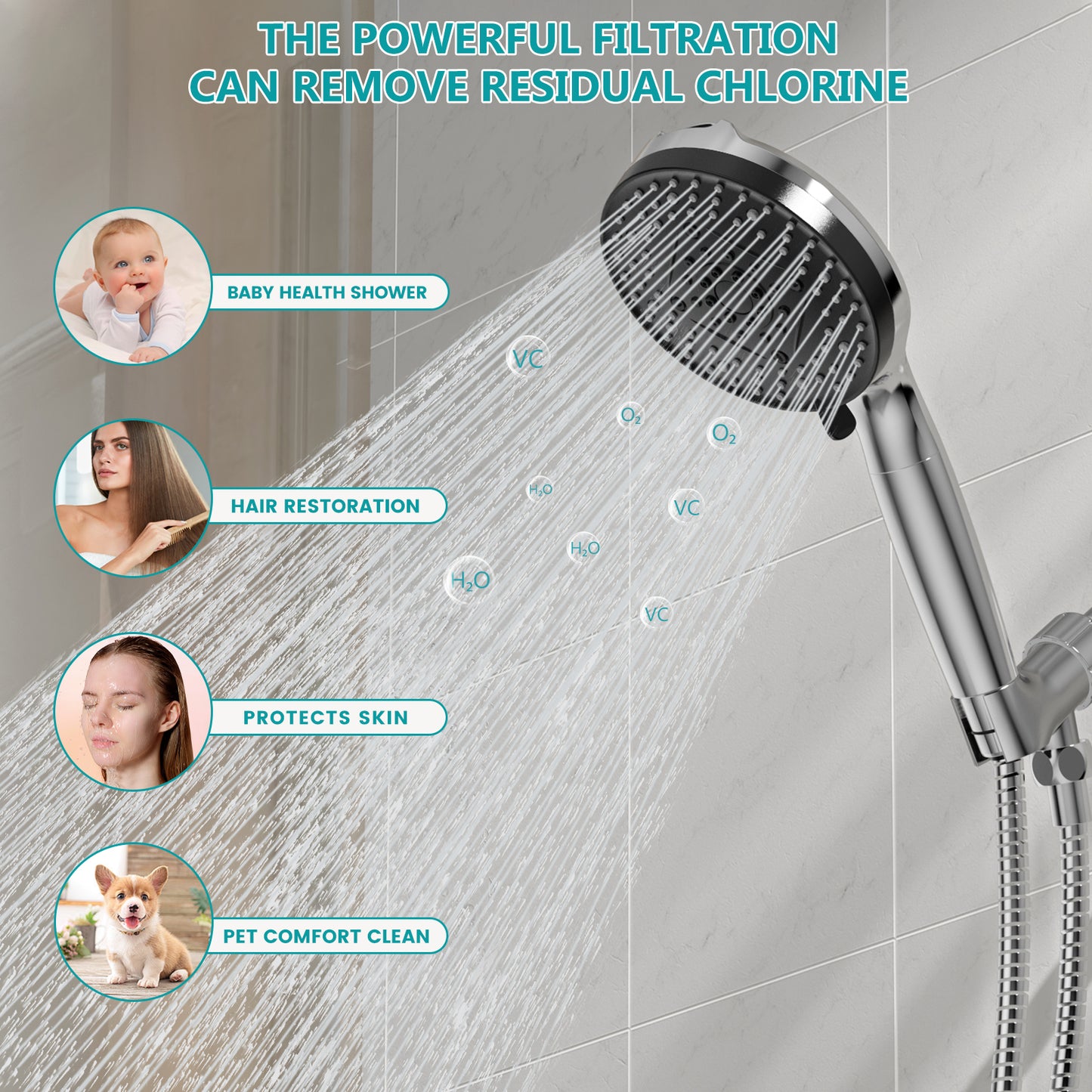 KINGTACK Shower Head with Handheld, 10 Spray Mode Shower Head with Filters, Remove Chlorine - Reduces Dry Itchy Skin, Chrome