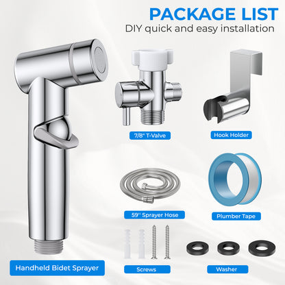 KINGTACK Handheld Bidet Sprayer for Toilet, Adjustable Water Pressure Control with Bidet Hose for Feminine Wash, Stainless Steel Brushed Nickel Bidet Faucet Cloth Diaper for Baby Wash