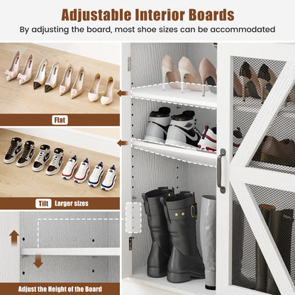 Flycity Shoe Cabinet, 6-Tiers Shoe Rack Organizer Cabinet with Adjustable Shelves, Freestanding Cabinet Storage with Anti-Tip Fitting (Mesh Door)