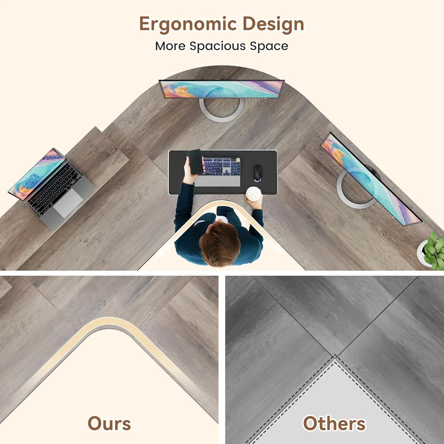 Flyicty 55'' L Shaped Gaming Desk, Ergonomic Corner Desk with Monitor Stand, Computer Desk for Home Office Study Writing Workstation, Large Computer Table PC Desk, Grey Oak