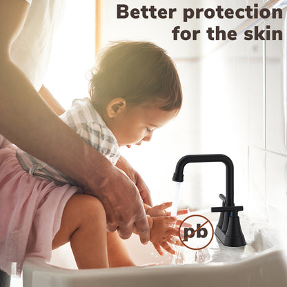 KINGTACK Bathroom Sink Faucet, 4 inch Matte Black Bathroom Faucets with Pop-up Drain and Supply Lines, Stainless Steel 2-Handle Centerset Faucet for Bathroom Faucet 3 Hole