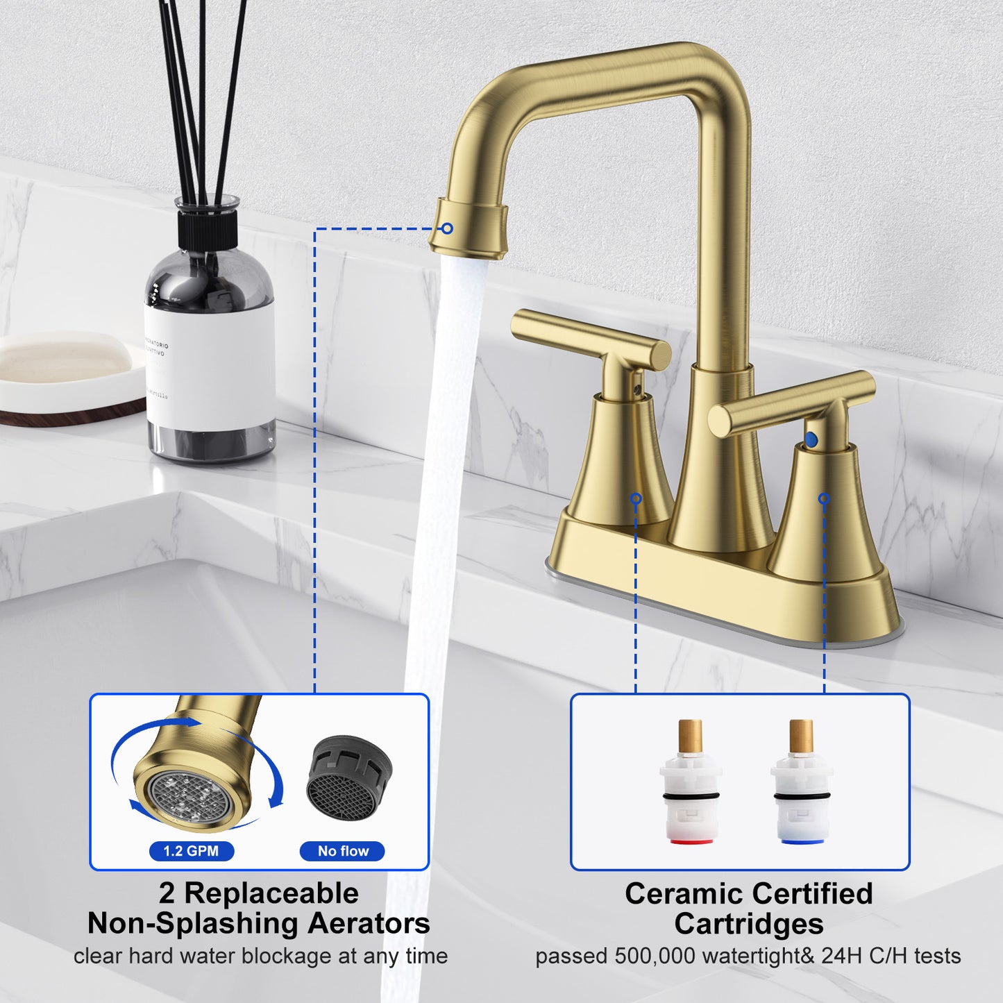 KINGTACK Bathroom Sink Faucet, 4 inch Brushed Gold Bathroom Faucets with Pop-up Drain and Supply Lines, Stainless Steel 2-Handle Centerset Faucet for Bathroom Faucet 3 Hole