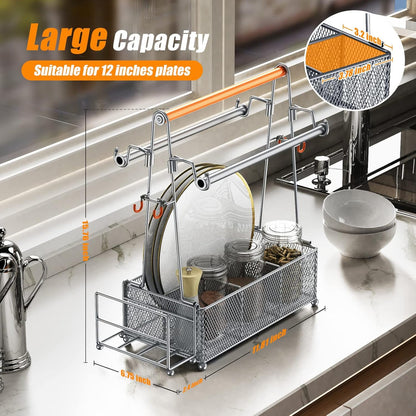 Flycity Utensil Caddy, Silverware Caddy Condiment Caddy, Utensil Holder for Party, Picnic Flatware caddy with Handle and Paper Towel Roll Holders, Utensil Cutlery Caddy for Camping, Kitchen(Silver)