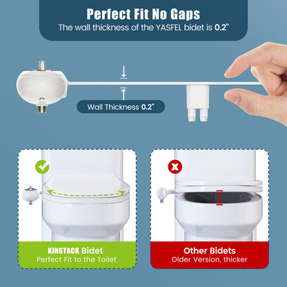 KINGTACK Bidet Attachment for Toilet, Toilet Bidet Non-Electric Bidet Toilet Attachment Dual Nozzles for Frontal/Rear Wash, Adjustable Pressure Control (Black/White)