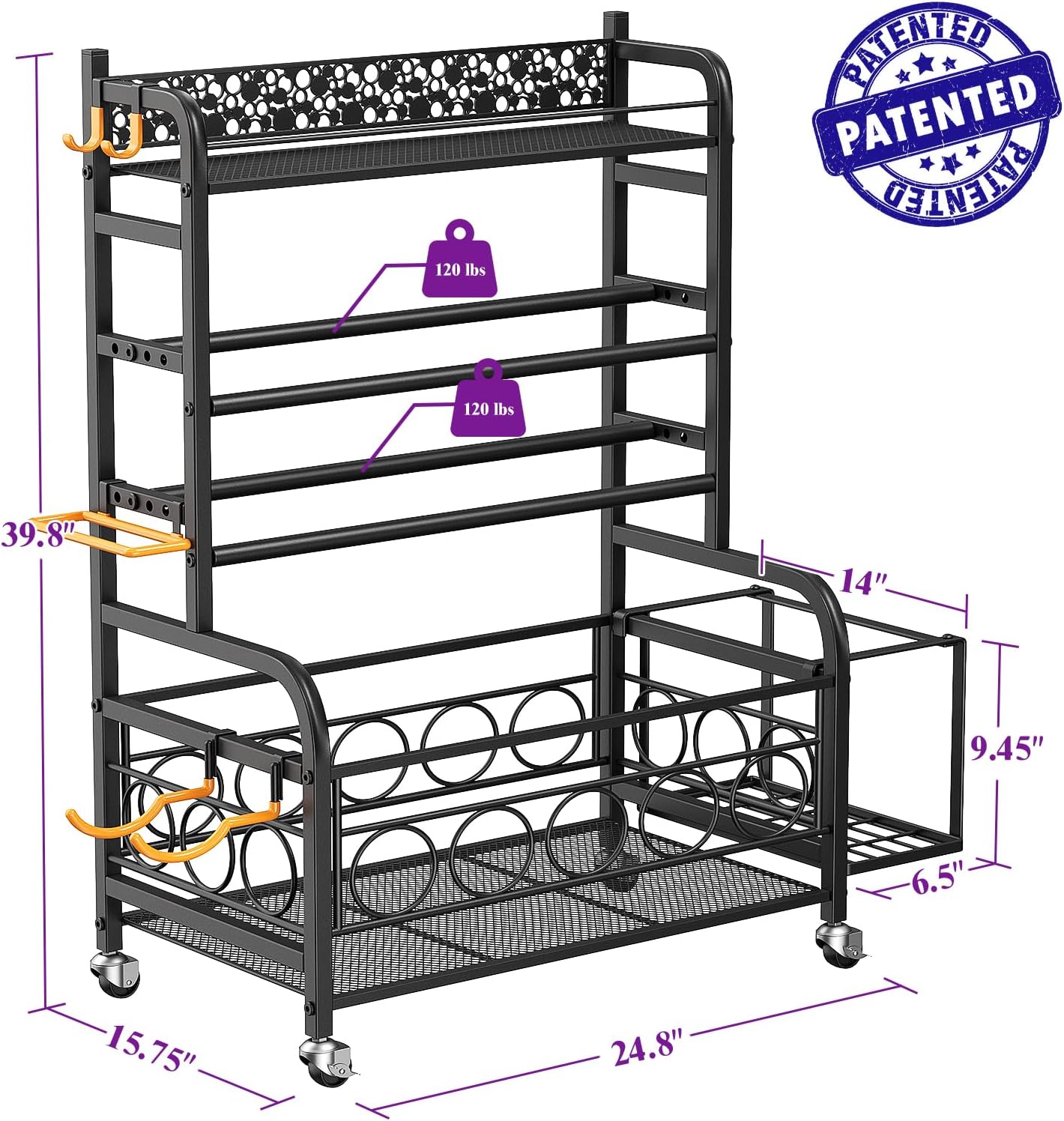 Flycity Dumbbell Rack, Weight Rack for Dumbbells, Home Gym Storage for Dumbbells Kettlebells Yoga Mat and Balls, Weight Storage Holder Rack with Wheels and Hooks