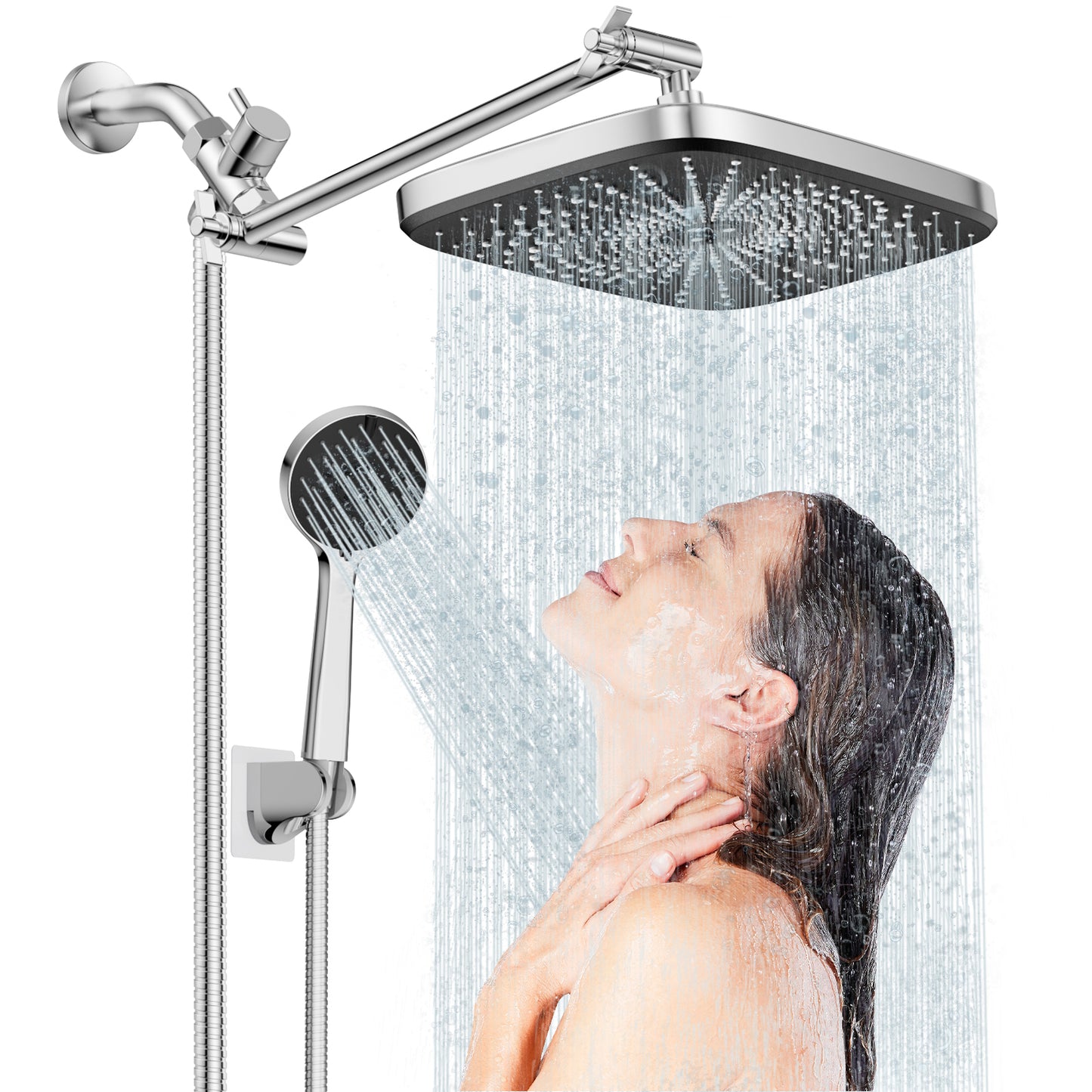 KINGTACK 12 Inch Rain Shower Head, High Pressure Shower Heads with 5 Spray Filtered Shower Head, Chrome