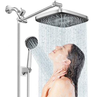 KINGTACK 12 Inch Rain Shower Head, High Pressure Shower Heads with 5 Spray Filtered Shower Head, Chrome