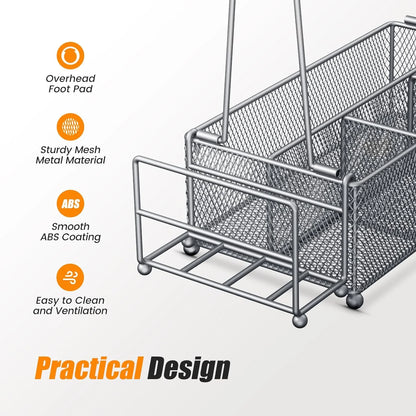 Flycity Utensil Caddy, Silverware Caddy Condiment Caddy, Utensil Holder for Party, Picnic Flatware caddy with Handle and Paper Towel Roll Holders, Utensil Cutlery Caddy for Camping, Kitchen(Silver)