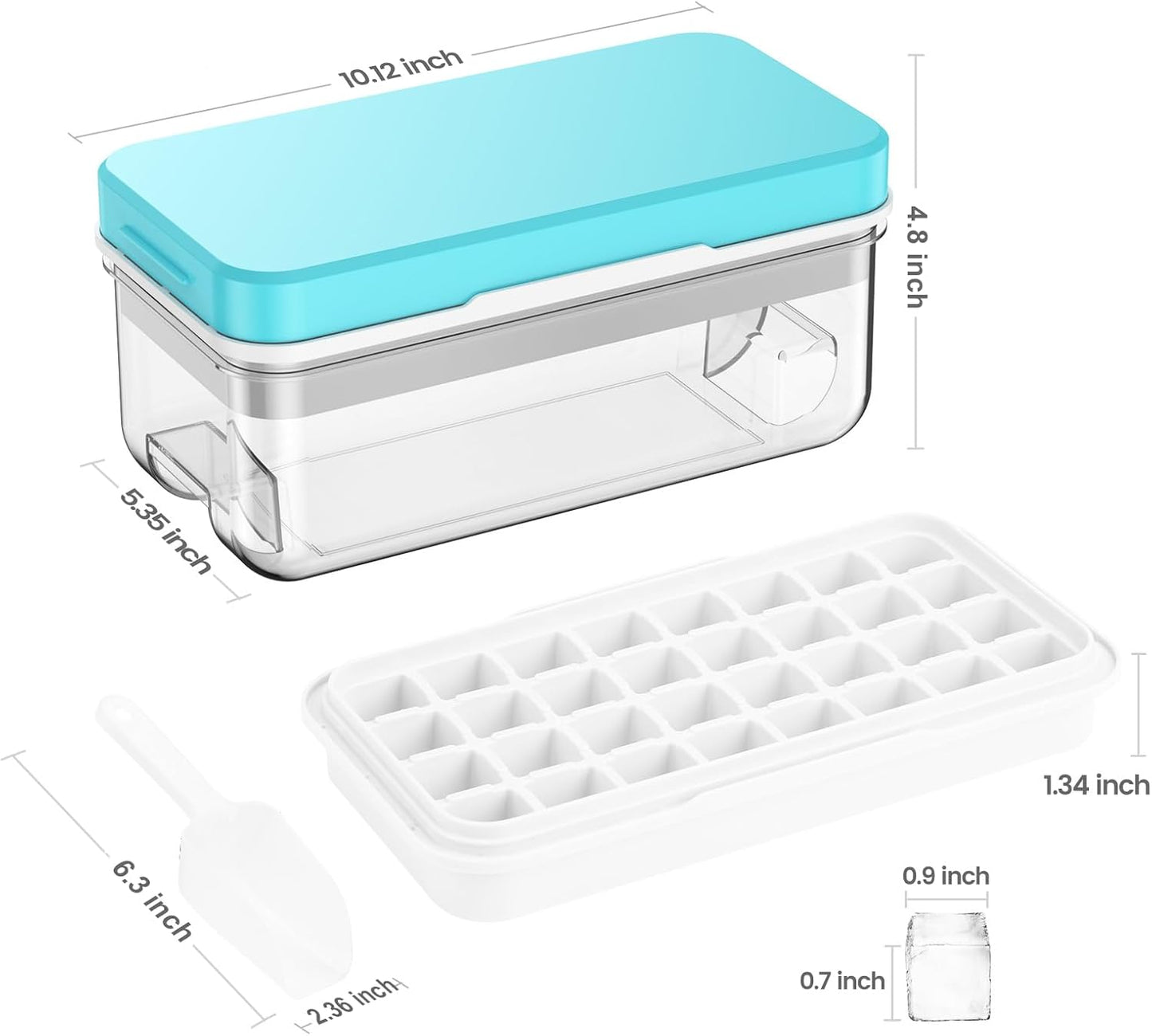 KINGTACK Ice Cube Tray with Lid and Bin, 32 pcs Ice Cubes Molds, Ice Trays for Freezer, with 1 tray, Ice Freezer Container, Spill-Resistant Removable Lid & Ice Scoop, for Whiskey,Cocktail, Blue