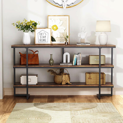 Flycity 55" Console Table with 3 Tier Storage Shelves, Industrial Entryway Sofa Table for Living Room, Hallway, Foyer, Dining Room, Bedroom
