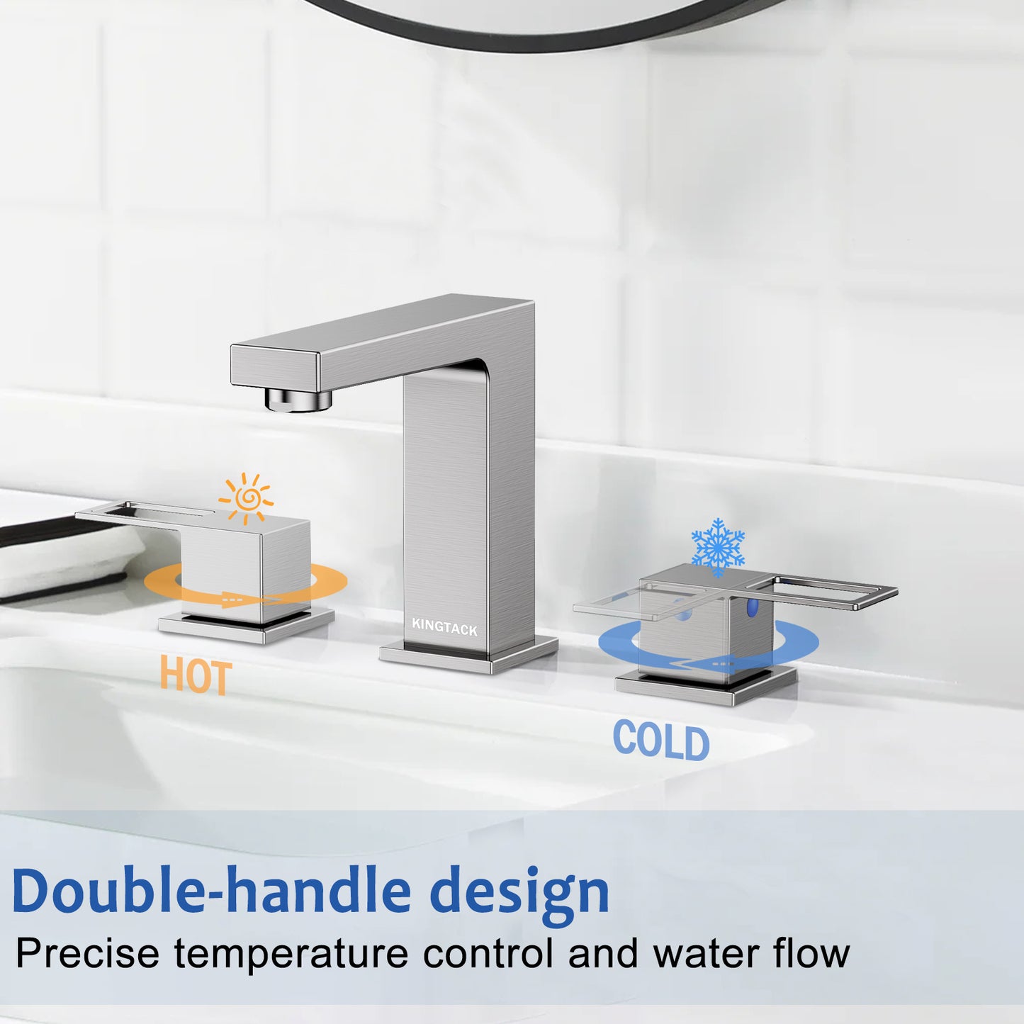 KINGTACK Bathroom Sink Faucet, 8 inch Brushed Nickel Bathroom Faucet with Pop Up Drain, 2 Handle Vanity Faucet with Water Supply Hoses