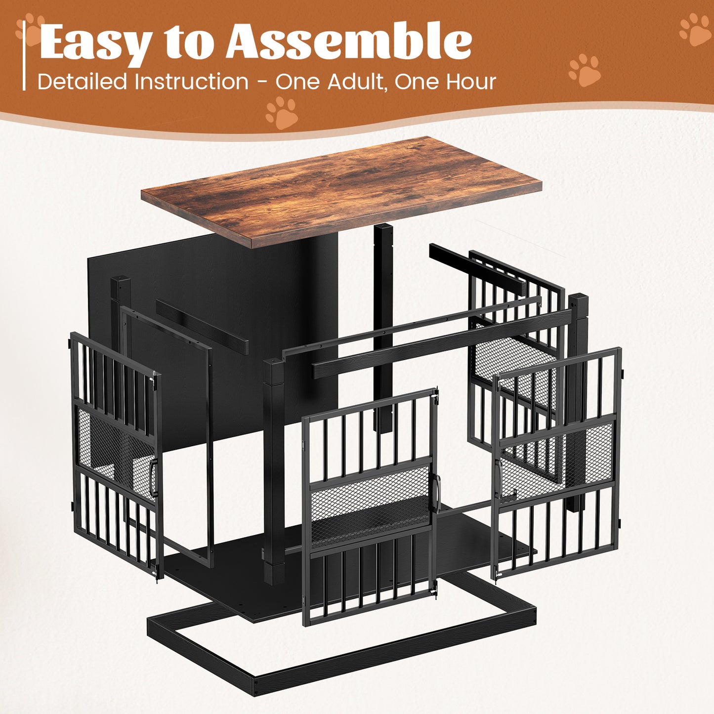 Flycity 40'' Modern Dog Crate Furniture with Double Door, Heavy Duty Dog Crate for Medium Large Dogs, Wooden Cage Kennel Furniture Indoor, Chew Resistant End Table for Living Room, Black