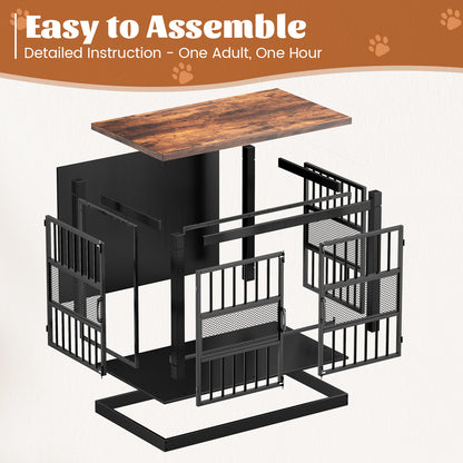 Flycity 40'' Modern Dog Crate Furniture with Double Door, Heavy Duty Dog Crate for Medium Large Dogs, Wooden Cage Kennel Furniture Indoor, Chew Resistant End Table for Living Room, Black