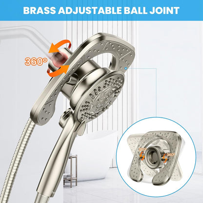 KINGTACK High Pressure Shower Heads, 7.2Inch 2 in 1 Rainfall Shower head & Handheld Showers with Magnetic Docking System, 10-Setting Handheld Shower Head with 59" Rotatable Stainless Steel Hose