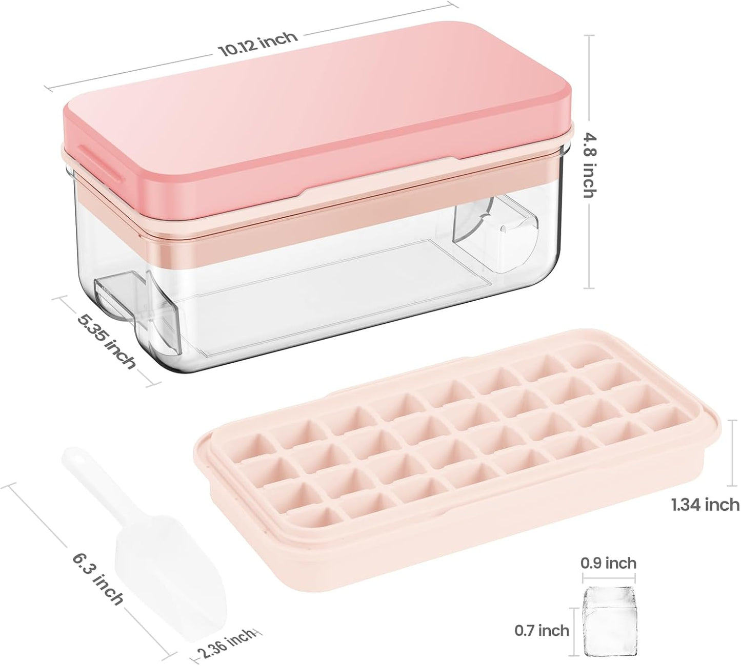 KINGTACK Ice Cube Tray with Lid and Bin, 32 pcs Ice Cubes Molds, Ice Trays for Freezer, with 1 tray, Ice Freezer Container, Spill-Resistant Removable Lid & Ice Scoop, for Whiskey,Cocktail, Pink