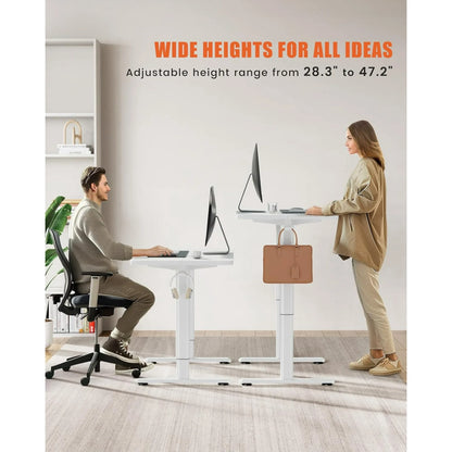 Flycity Electric Standing Desk Adjustable Height Stand Up Desk, 48" x 24" Sit Stand Desk, Low Noise Home Office Desk, Computer Desk with Splice Board, Child Lock & Memory Function, White
