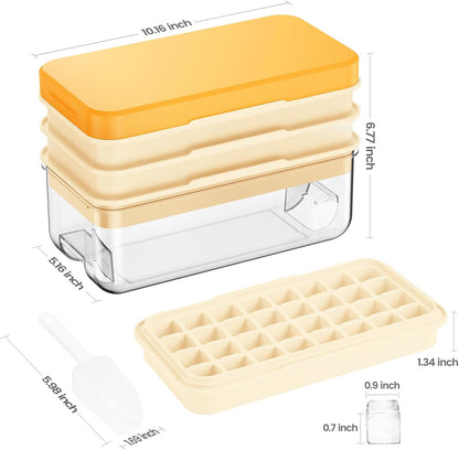KINGTACK Ice Cube Tray with Lid and Bin, Ice Cube Tray Molds, 96(4 * 8 * 3) pcs Ice Trays for freezer, Chilling Drinks, Whiskey & Cocktails, with Ice Container and Ice Scoop, BPA-Free, Yellow