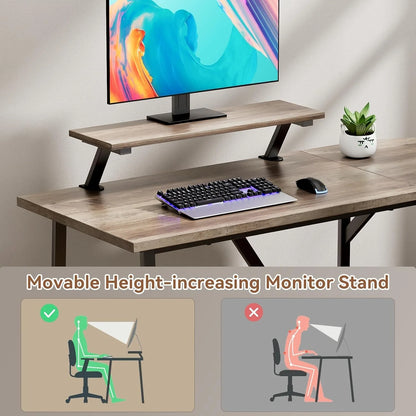 Flyicty 55'' L Shaped Gaming Desk, Ergonomic Corner Desk with Monitor Stand, Computer Desk for Home Office Study Writing Workstation, Large Computer Table PC Desk, Grey Oak