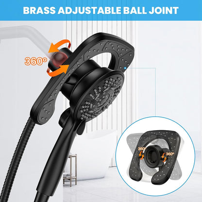 KINGTACK 10-Setting High Pressure Shower Heads, 2 in 1 Rainfall Shower head & Handheld Showers with Magnetic Docking System, Handheld Shower Head with 59" Rotatable Stainless Steel Hose, Black