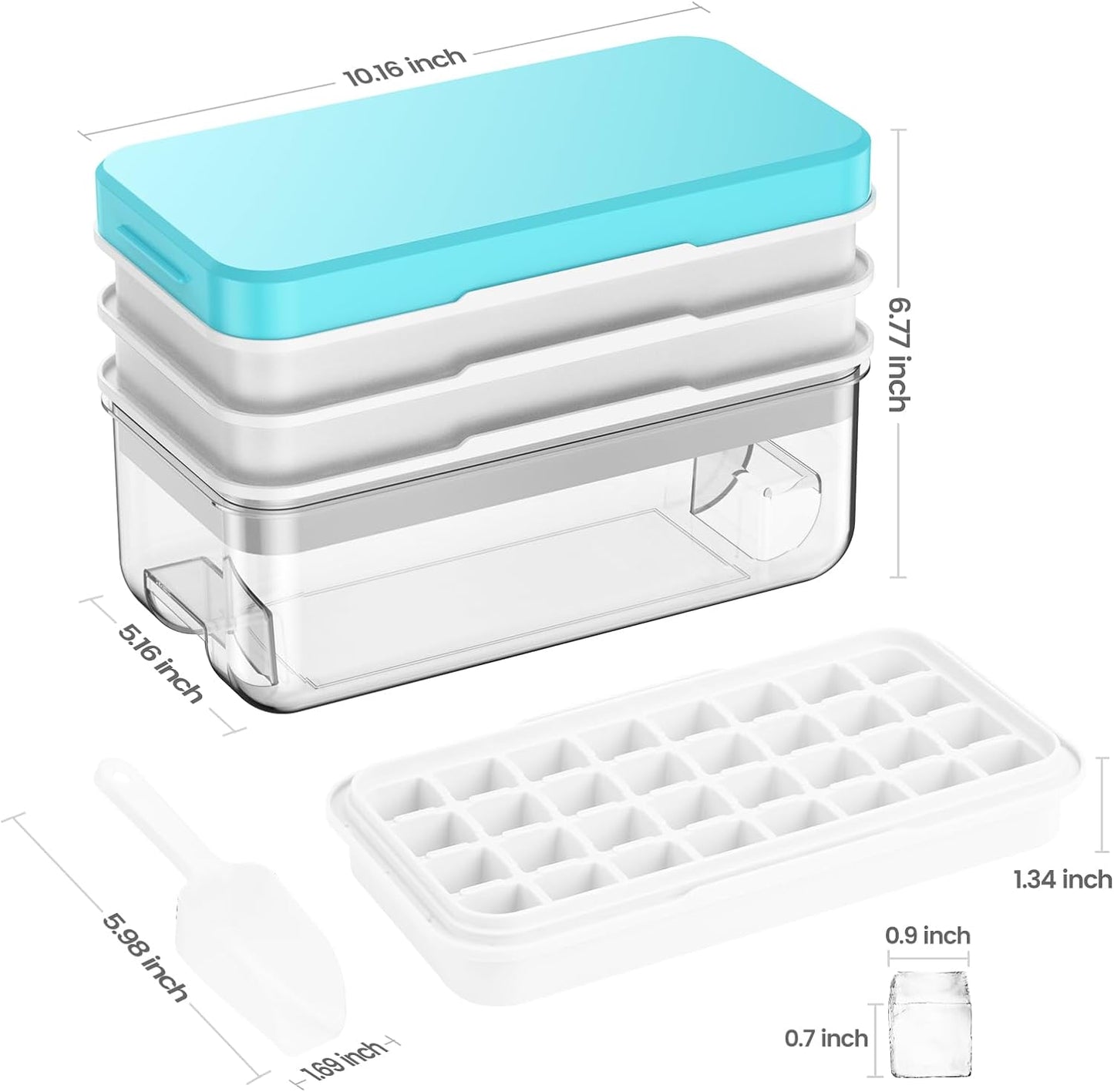 KINGTACK Ice Cube Tray with Lid and Bin, Ice Cube Tray Molds, 96(4 * 8 * 3) pcs Ice Trays for freezer, Chilling Drinks, Whiskey & Cocktails, with Ice Container and Ice Scoop, BPA-Free, Blue