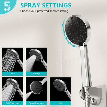 KINGTACK 12 Inch Rain Shower Head, High Pressure Shower Heads with 5 Spray Filtered Shower Head, Chrome