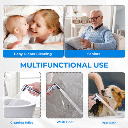 KINGTACK Handheld Bidet Sprayer for Toilet, Adjustable Water Pressure Control with Bidet Hose for Feminine Wash, Stainless Steel Brushed Nickel Bidet Faucet Cloth Diaper for Baby Wash