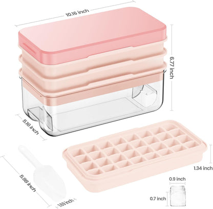 KINGTACK Ice Cube Tray with Lid and Bin, Ice Cube Tray Molds, 96(4 * 8 * 3) pcs Ice Trays for freezer, Chilling Drinks, Whiskey & Cocktails, with Ice Container and Ice Scoop, BPA-Free, Pink