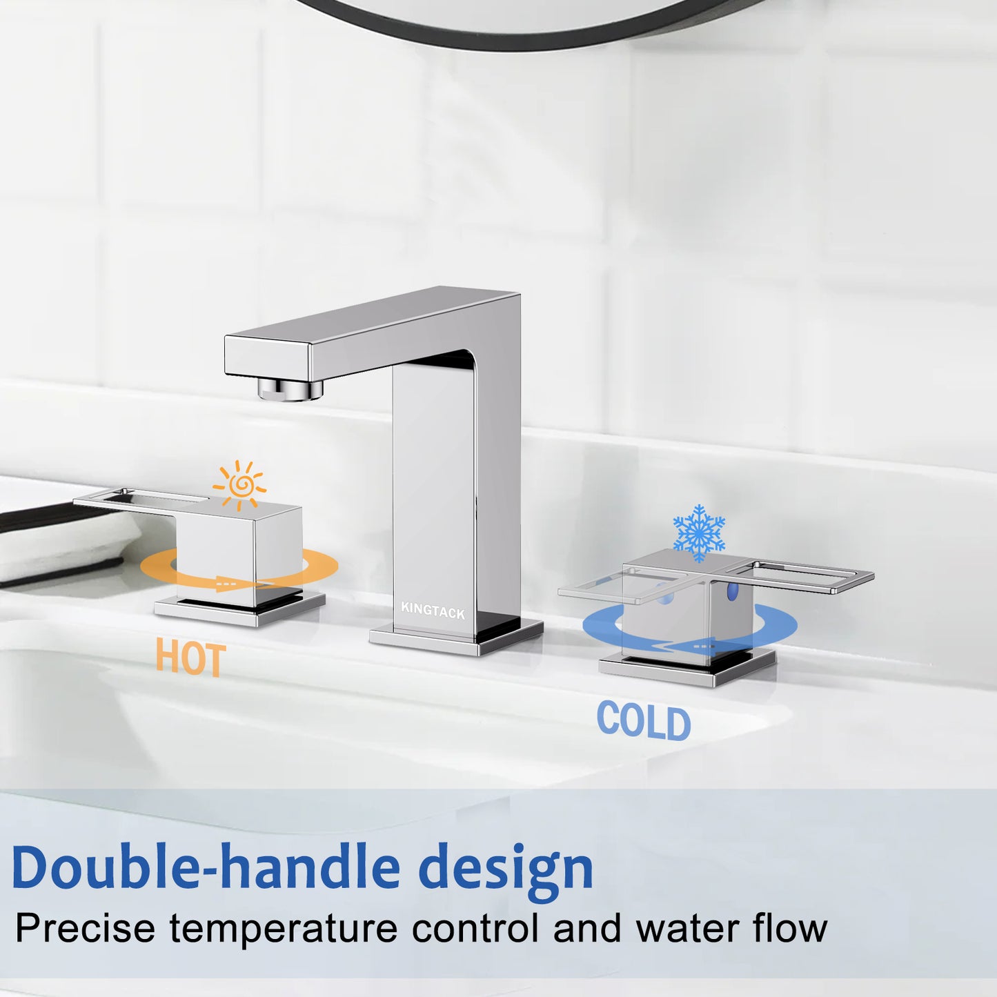 KINGTACK Bathroom Faucets for Sink 3 Hole, 8 inch Chrome Bathroom Sink Faucet with Pop Up Drain, 2 Handle Vanity Faucet with Water Supply Hoses