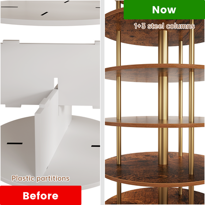 Flycity 7 Tier Rotating Shoe Rack Tower, 360° Spinning Shoe Organizer, Vertical Handbag & Shoe Carousel, Revolving Shoes Closet Storage Rack, Gold