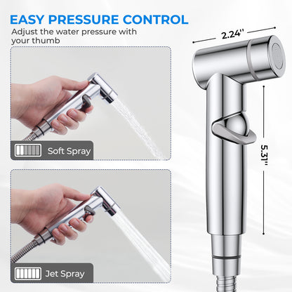 KINGTACK Handheld Bidet Sprayer for Toilet, Adjustable Water Pressure Control with Bidet Hose for Feminine Wash, Stainless Steel Brushed Nickel Bidet Faucet Cloth Diaper for Baby Wash