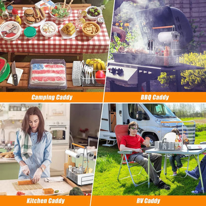 Flycity Utensil Caddy, Silverware Caddy Condiment Caddy, Utensil Holder for Party, Picnic Flatware caddy with Handle and Paper Towel Roll Holders, Utensil Cutlery Caddy for Camping, Kitchen(Silver)