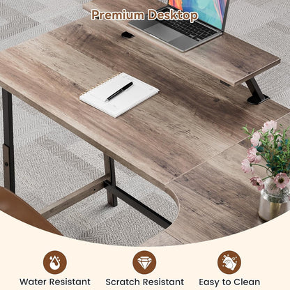 Flyicty 55'' L Shaped Gaming Desk, Ergonomic Corner Desk with Monitor Stand, Computer Desk for Home Office Study Writing Workstation, Large Computer Table PC Desk, Grey Oak