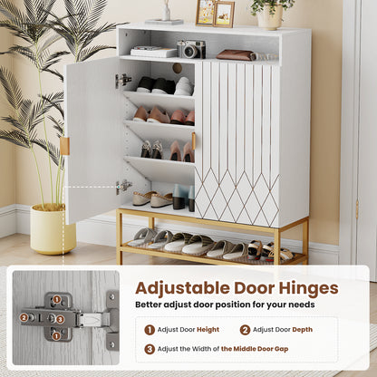 Flycity Modern Shoe Cabinet with Doors, 7-Tier Shoe Rack Organizer Cabinet with Adjustable Shelves & Buffer Hinge, Freestanding Storage with Anti-Tip Fitting for Entryway, Hallway