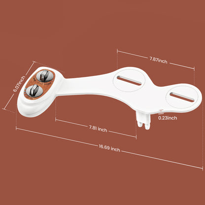 KINGTACK Bidet, Self-cleaning Bidet Attachment for Toilet - Non Electric Dual Nozzles Cold Water Bidet Toilet Seat Attachment with Adjustable Pressure Control, for Frontal & Rear Wash (Wood Color)