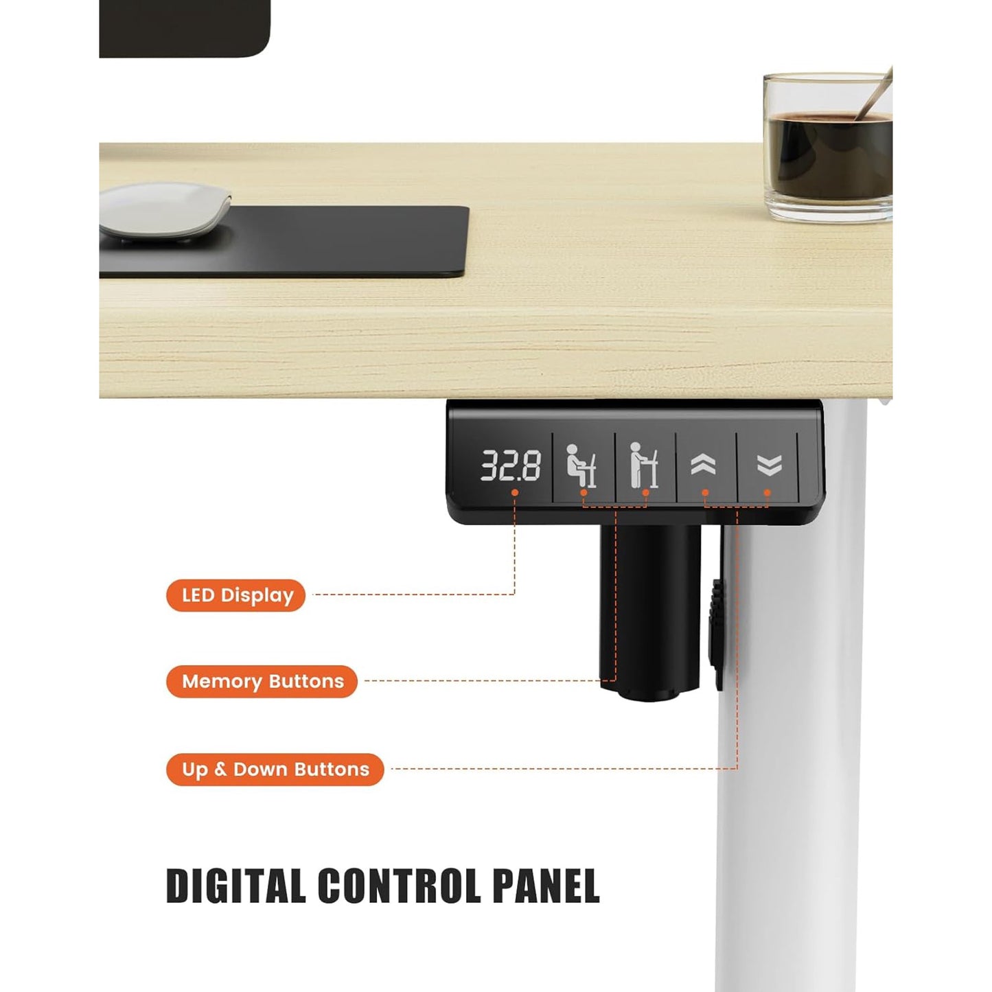 Flycity Electric Standing Desk Adjustable Height Stand Up Desk, 48" x 24" Sit Stand Desk, Low Noise Home Office Desk, Computer Desk with Splice Board, Child Lock & Memory Function, Maple