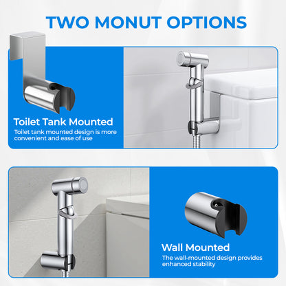 KINGTACK Handheld Bidet Sprayer for Toilet, Adjustable Water Pressure Control with Bidet Hose for Feminine Wash, Stainless Steel Brushed Nickel Bidet Faucet Cloth Diaper for Baby Wash