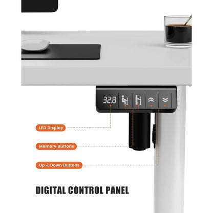 Flycity Electric Standing Desk Adjustable Height Stand Up Desk, 48" x 24" Sit Stand Desk, Low Noise Home Office Desk, Computer Desk with Splice Board, Child Lock & Memory Function, White
