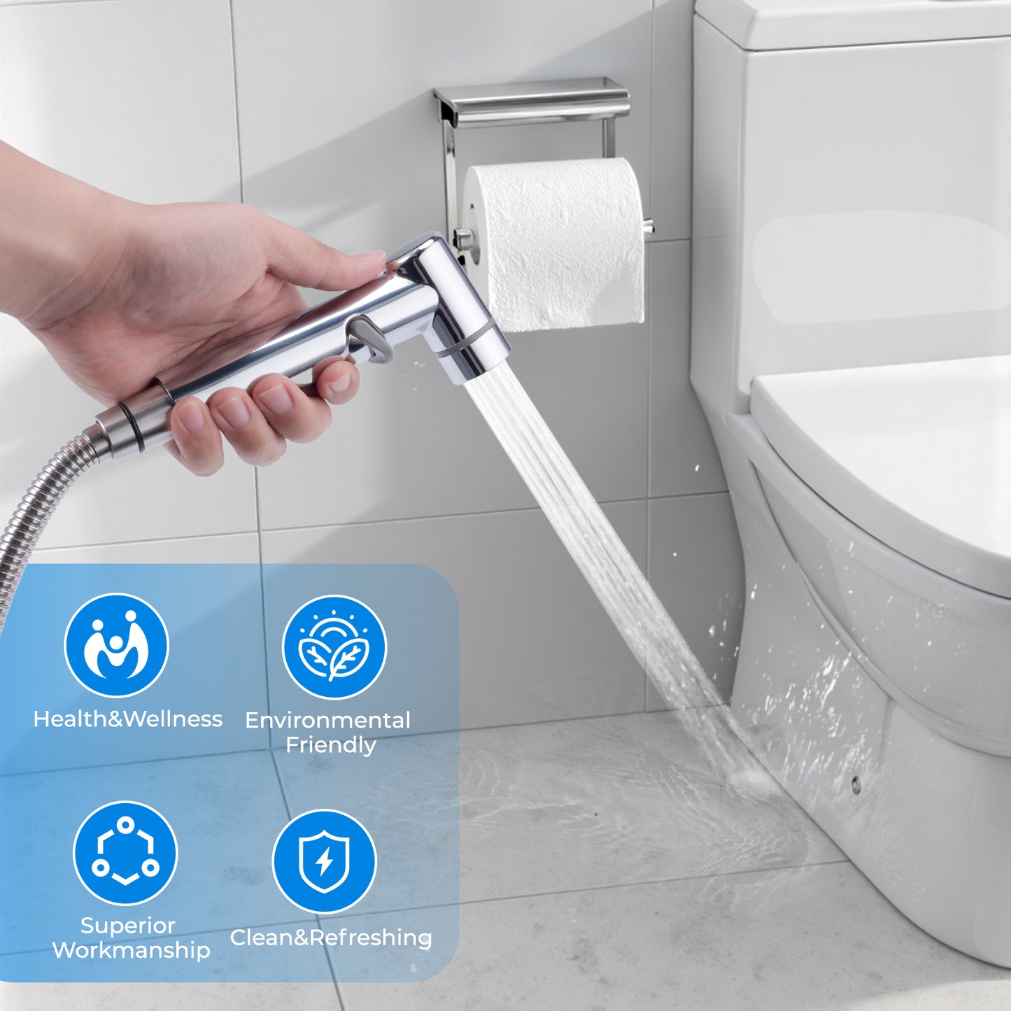 KINGTACK Handheld Bidet Sprayer for Toilet, Adjustable Water Pressure Control with Bidet Hose for Feminine Wash, Stainless Steel Brushed Nickel Bidet Faucet Cloth Diaper for Baby Wash